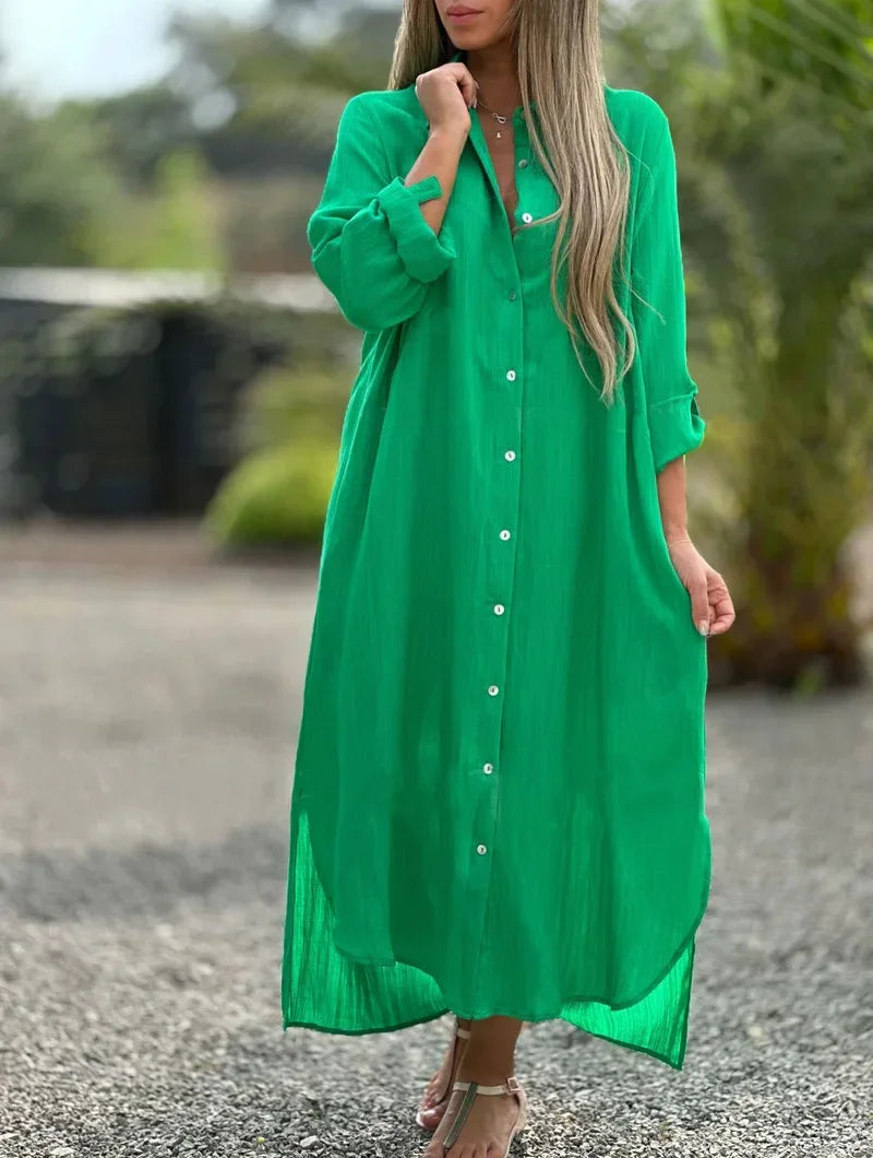 Image of Amber | Women's Button-Down Maxi Shirt Dress