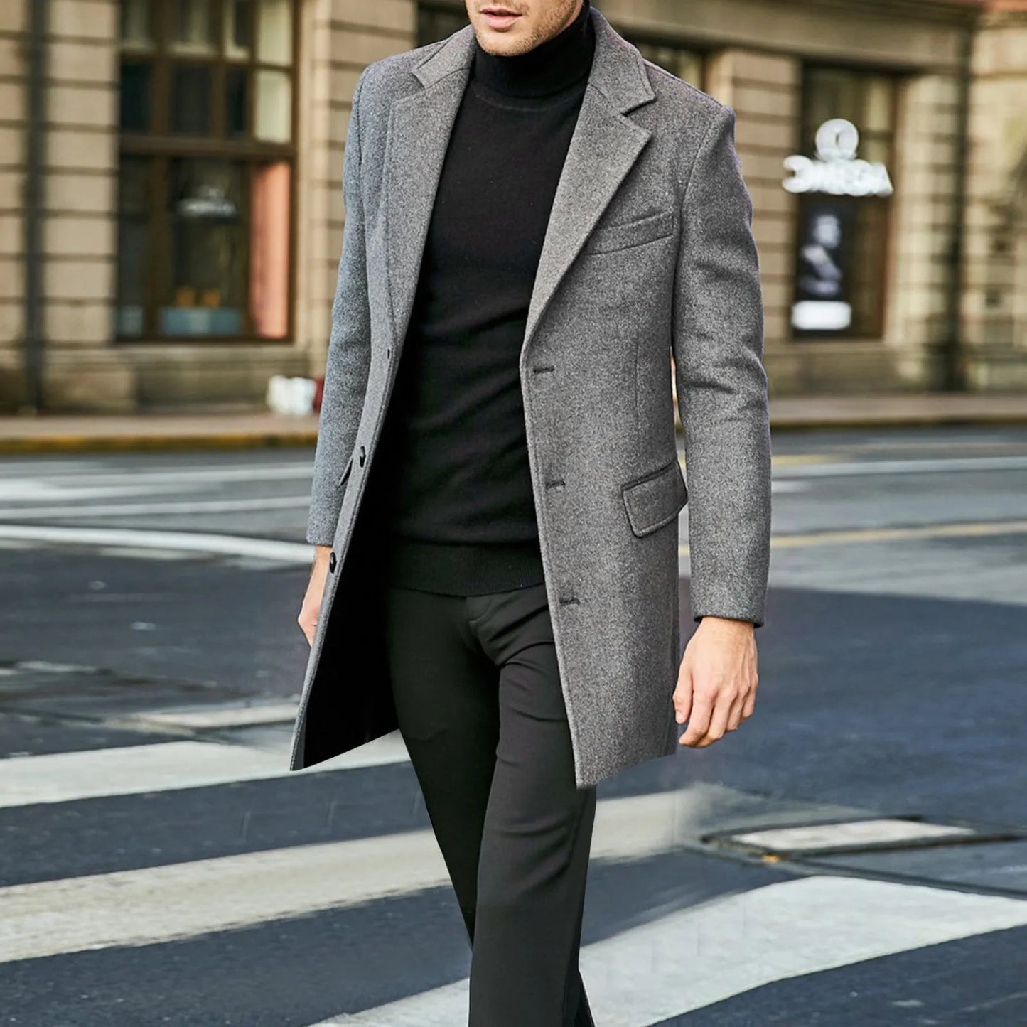 Image of Bobby | Men's Mid-Length Notched Lapel Overcoat