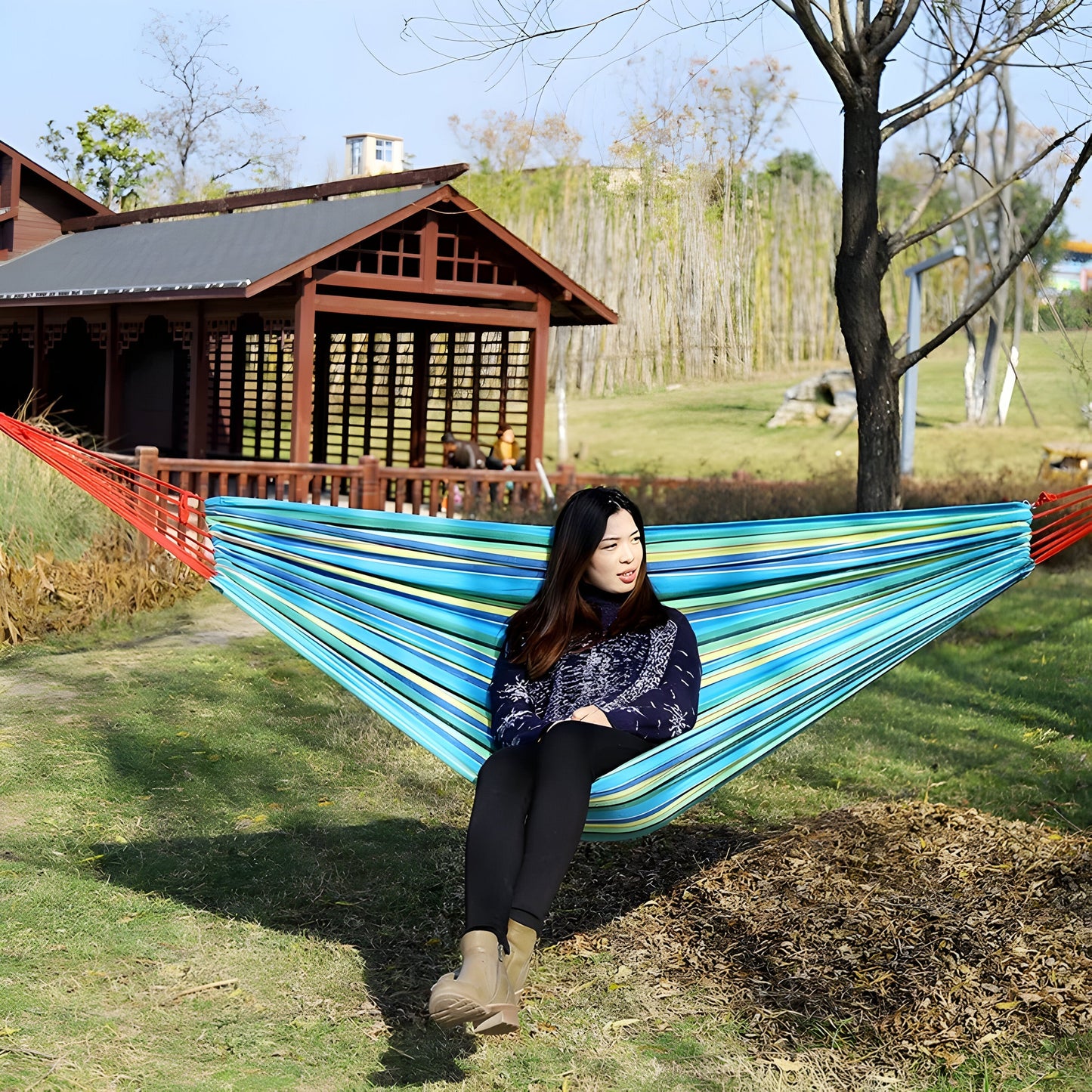 Breathable Striped Hammock | Quick Setup