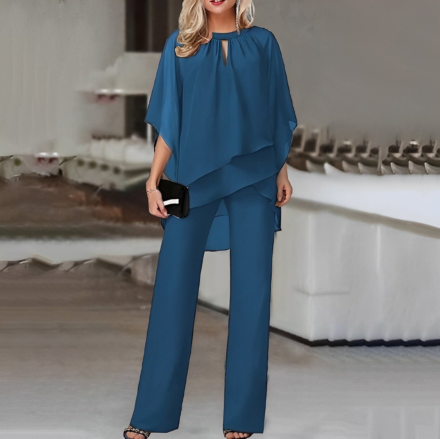 Image of Camille | Women's Overlay Top Two-Piece Pant Set