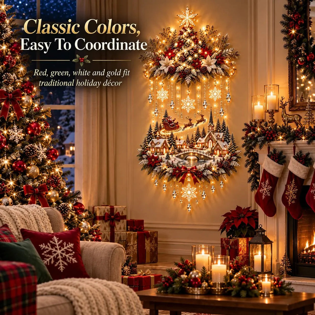 Christmas Wall Art - Illuminated Hanging Tree with Warm LED Lights
