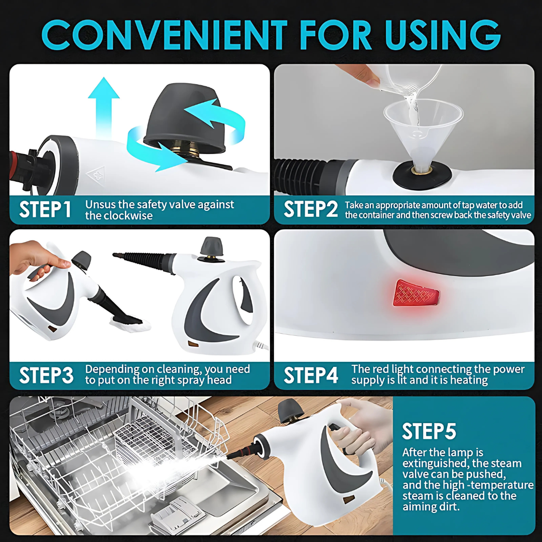 Cleaner Pro° PowerSteam: Multifunctional, Powerful Home Steam Cleaner Set