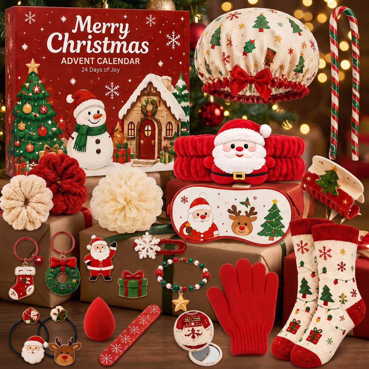 Cozy Christmas Advent Calendar, 24 Hair, Spa and Winter Gifts