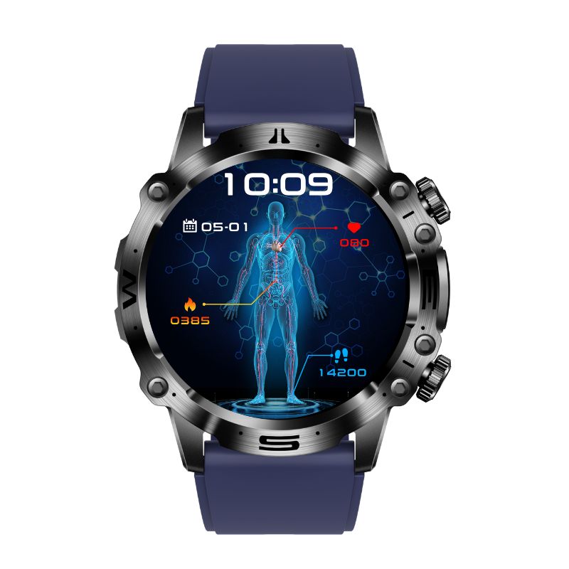 EKG Smartwatch with Blood Pressure and Blood Sugar Monitoring – 1.43-Inch AMOLED Screen, Bluetooth, Waterproof