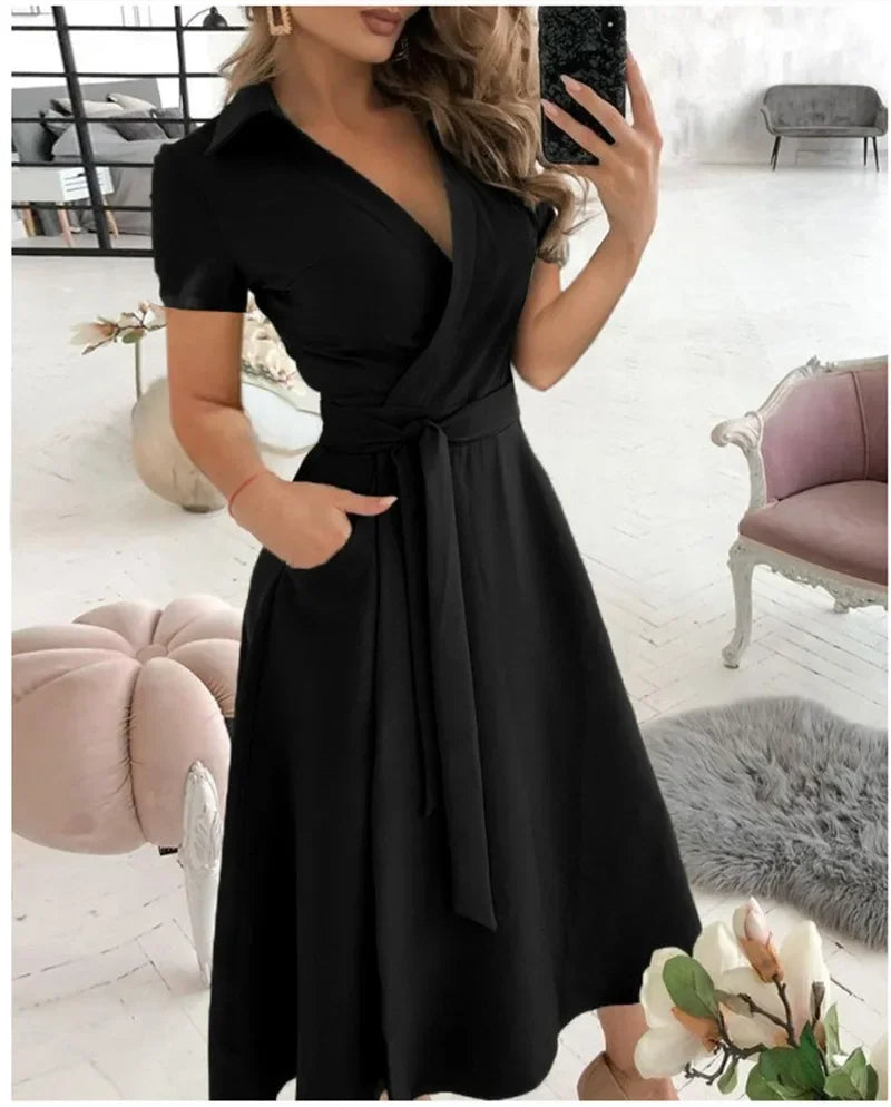 Elizabeth | Women's Tie Waist A-Line Midi Dress - Image 5