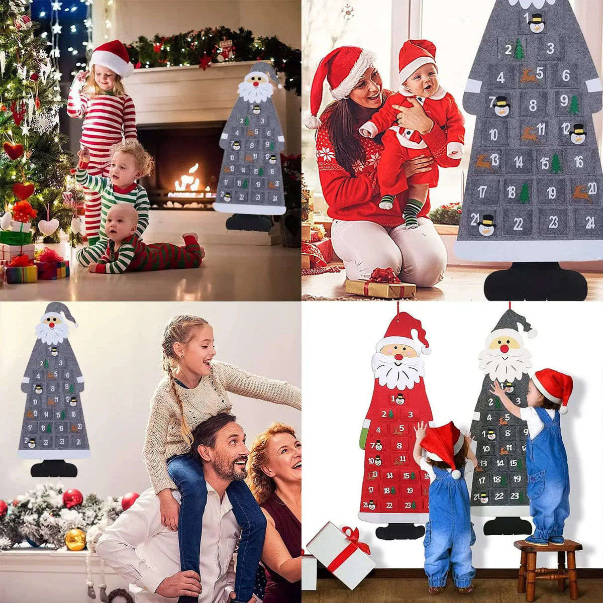 Kids' Felt Santa Advent Calendar with 24 Pockets - Colorful Holiday Decoration