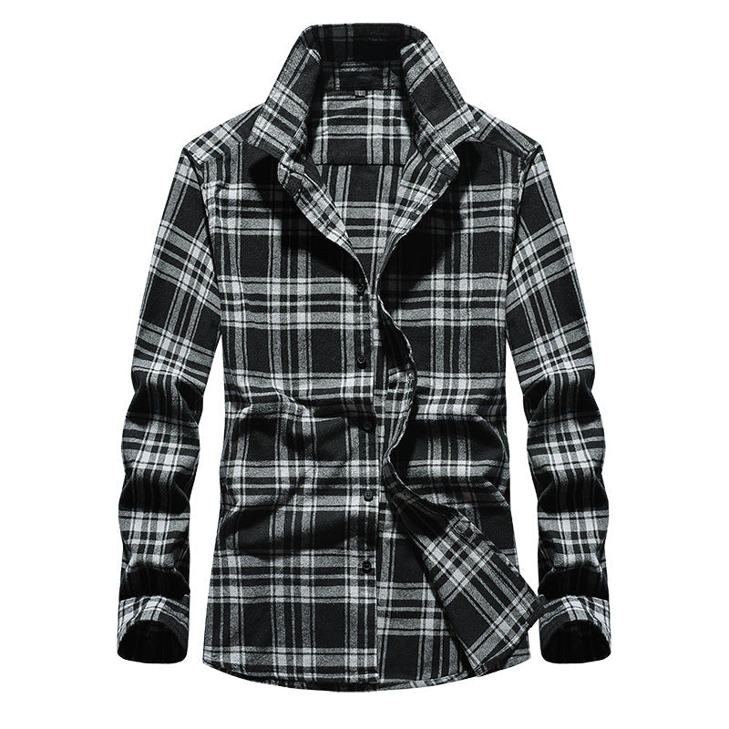 Men's Checked Flannel Shirt with Kent Collar and Full Button Placket