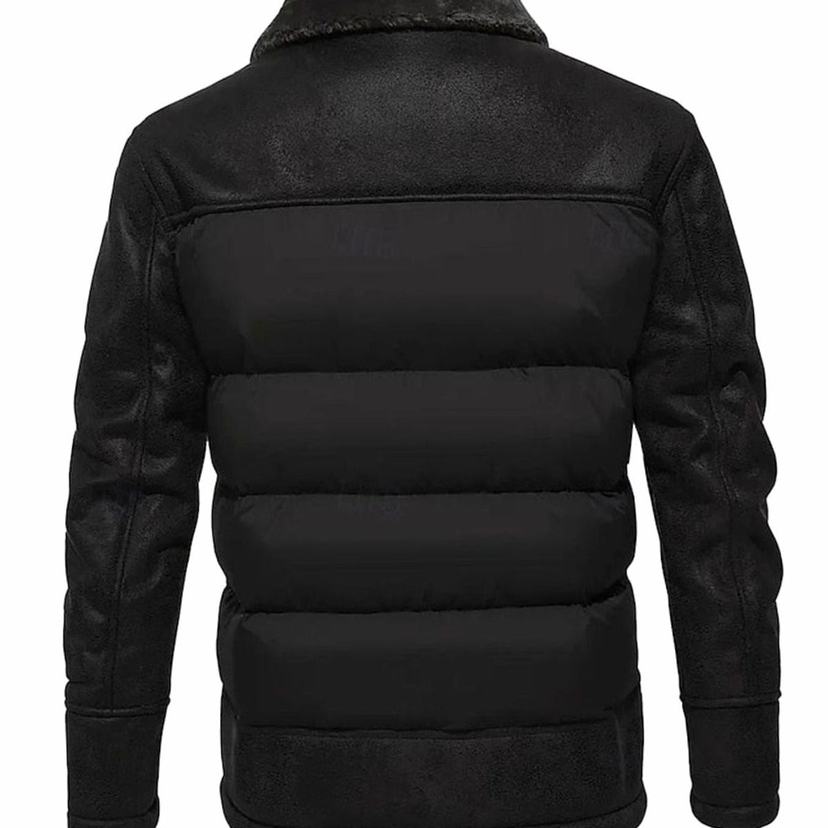 Men's Quilted Faux-Leather Insulated Winter Coat with Sherpa Collar