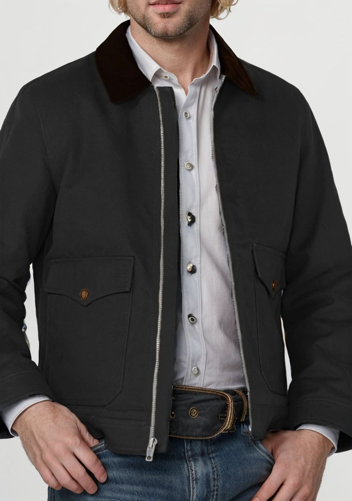 Men's Smart Casual Regular Fit Zip-Front Jacket with Flap Pockets