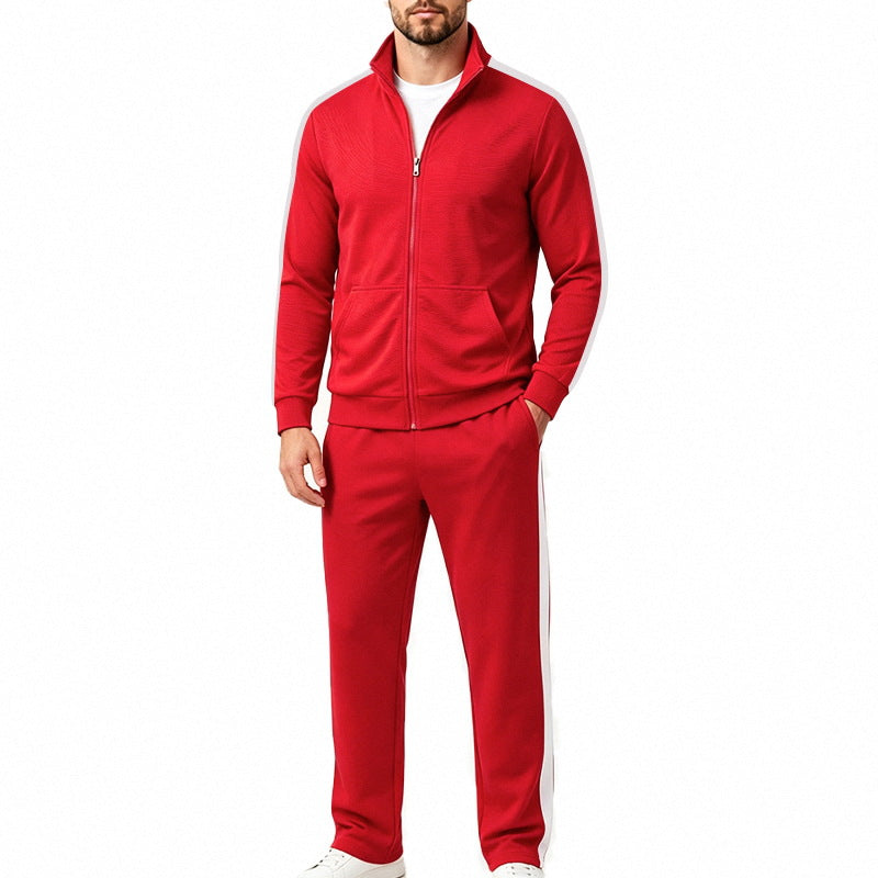 Men's Sports Tracksuit Set with Contrast Stripes, Zip Jacket and Jogging Pants