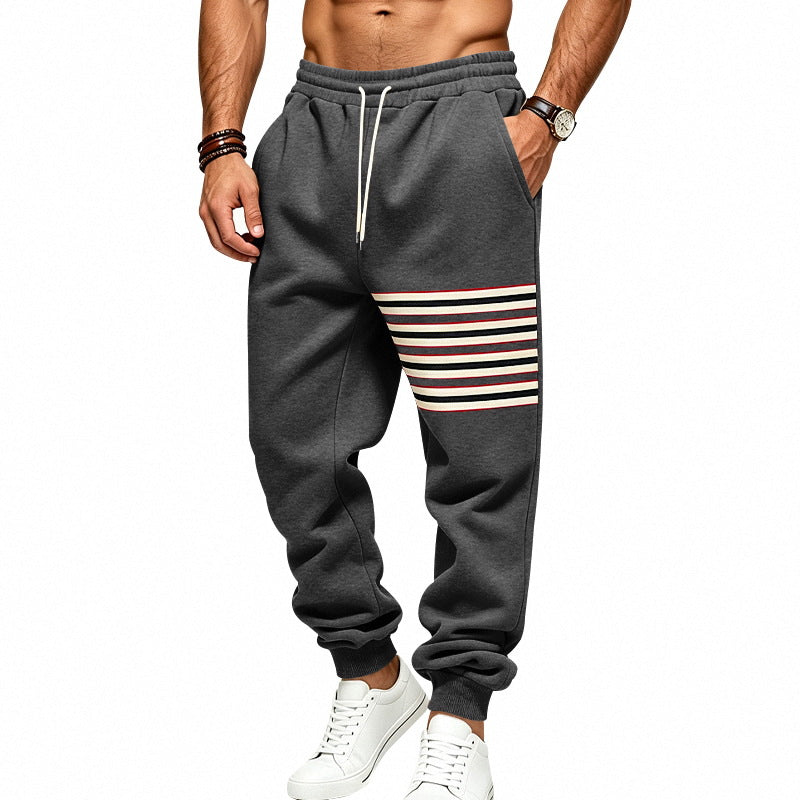 Men's Sporty Jogging Pants with Side Stripe Panel and Drawstring