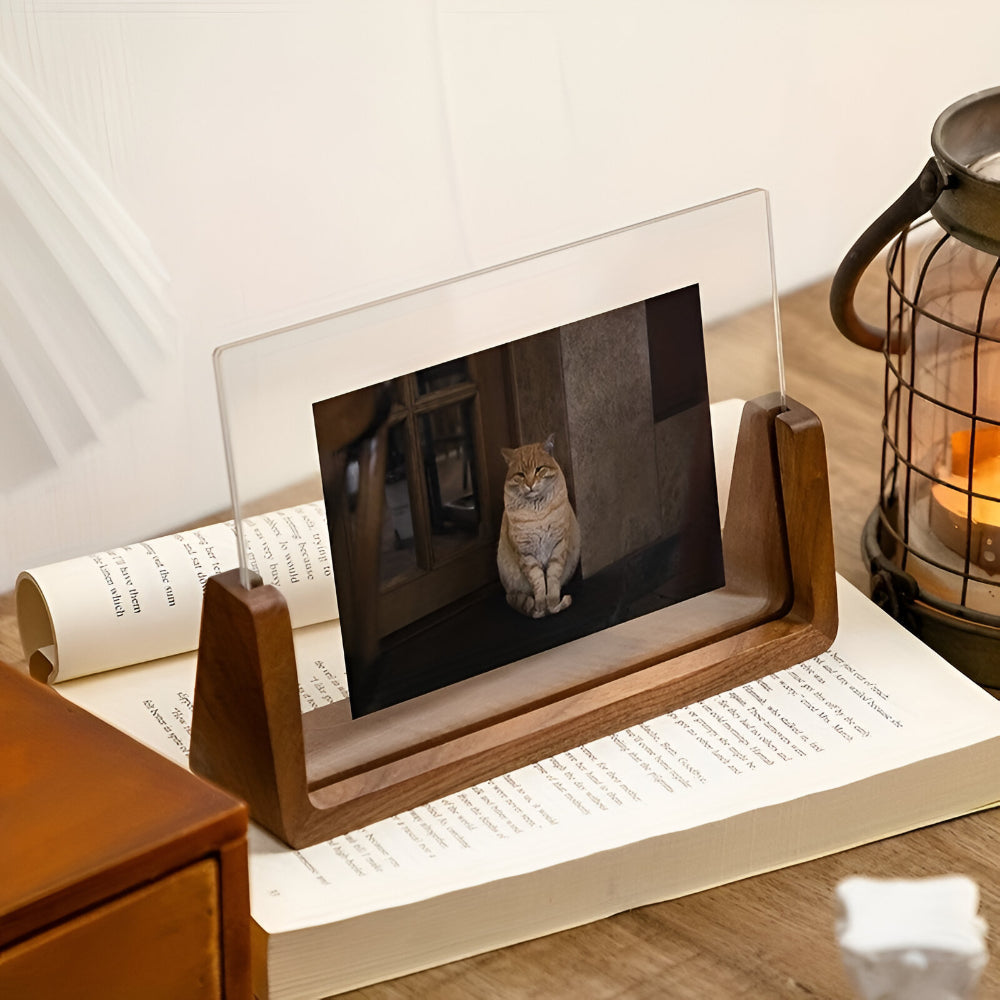 Modern U-Shaped Solid Wood and Acrylic Tabletop Picture Frame