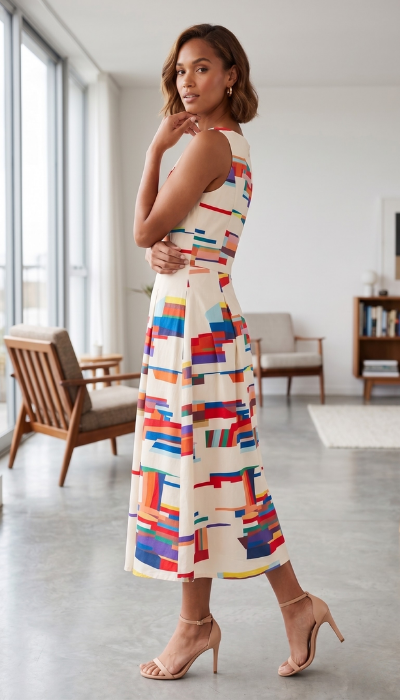 Noelle | Women's Sleeveless A-Line Midi Dress - Image 2