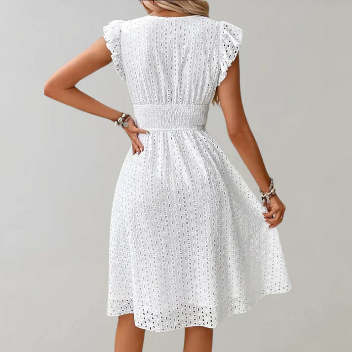 Image of Patty | Women's V-Neck A-Line Midi Dress