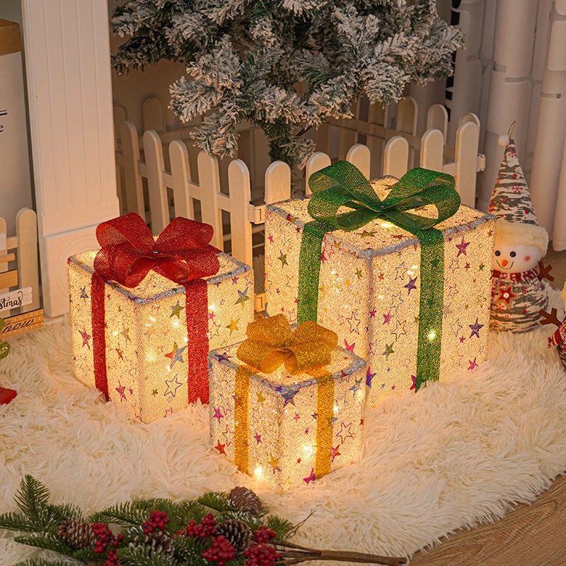 Pre-Lit Lighted Christmas Gift Boxes Outdoor Decoration - Set of 3 with LED Lights