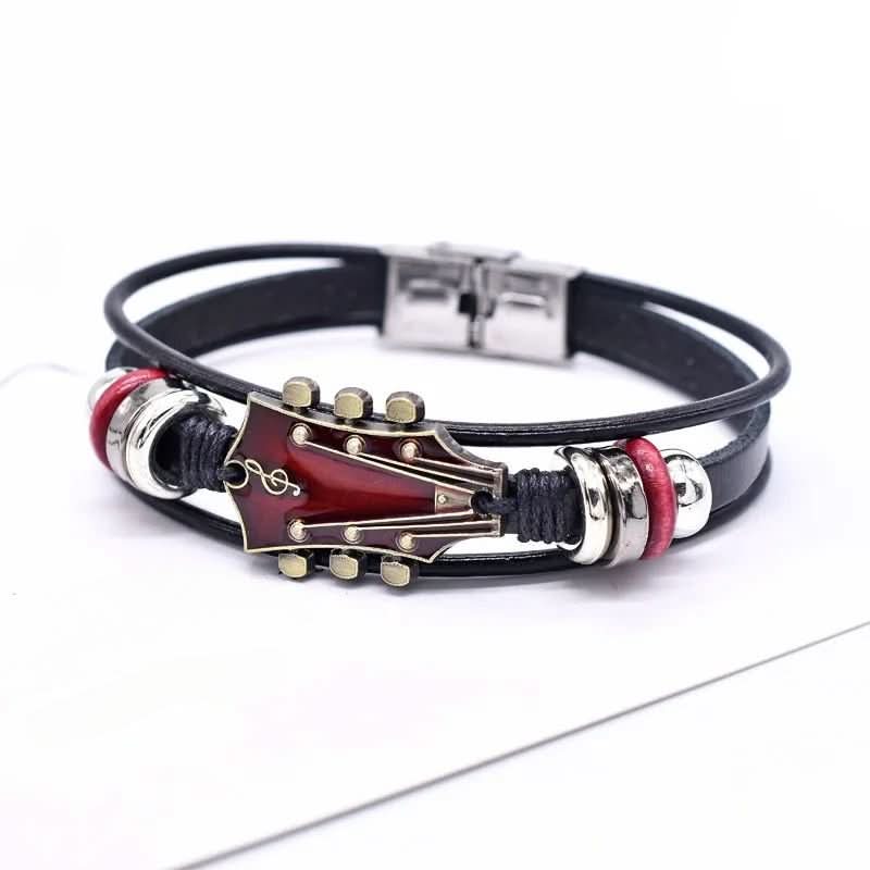 Stylish Leather Women's Bracelet with Guitar Pattern – Elegant Accessory for Music Lovers