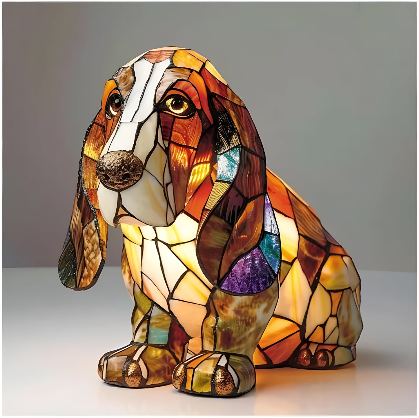 Table Lamp Stained Glass Dog Style Animal Decor Light