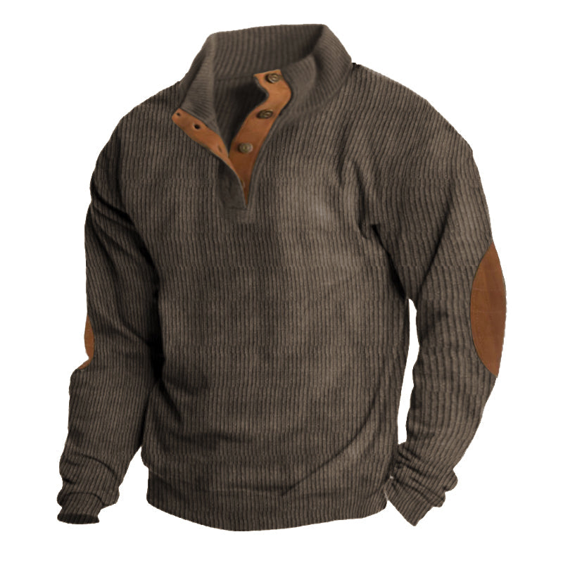 Image of Tomas | Men's Elbow Patch Button Neck Pullover Sweater