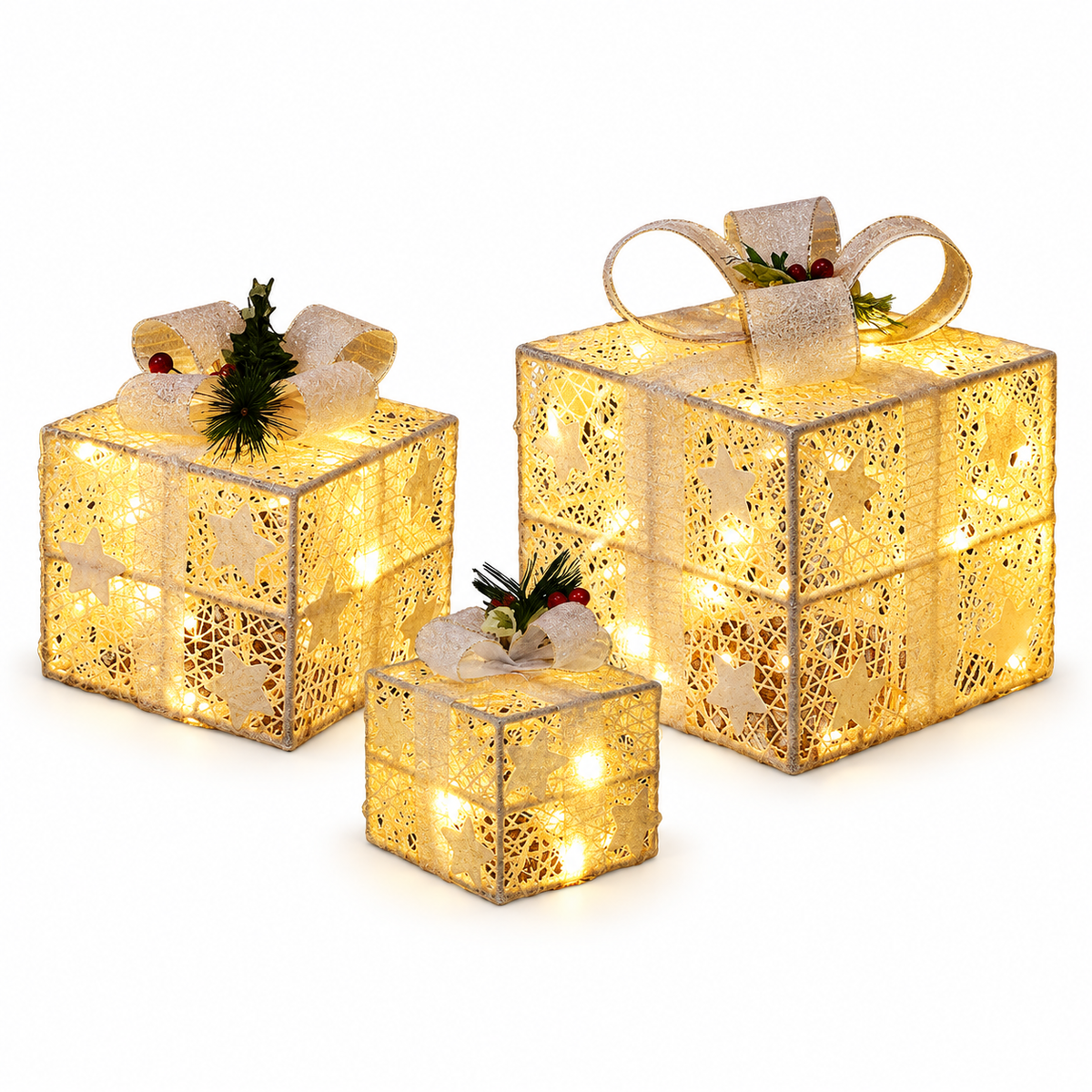 Transparent LED Light-Up Gift Boxes - Set of 3