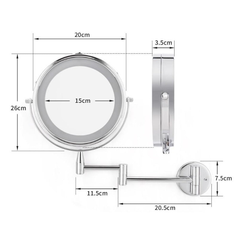 Wall-Mounted Dual-Arm LED Makeup Mirror with 1X & 7X Magnification