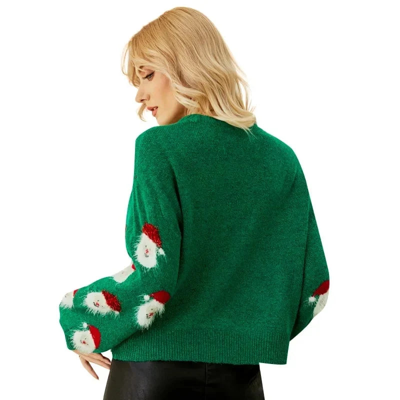 Women's Cartoon Pattern Cotton Blend Winter Crewneck Sweater