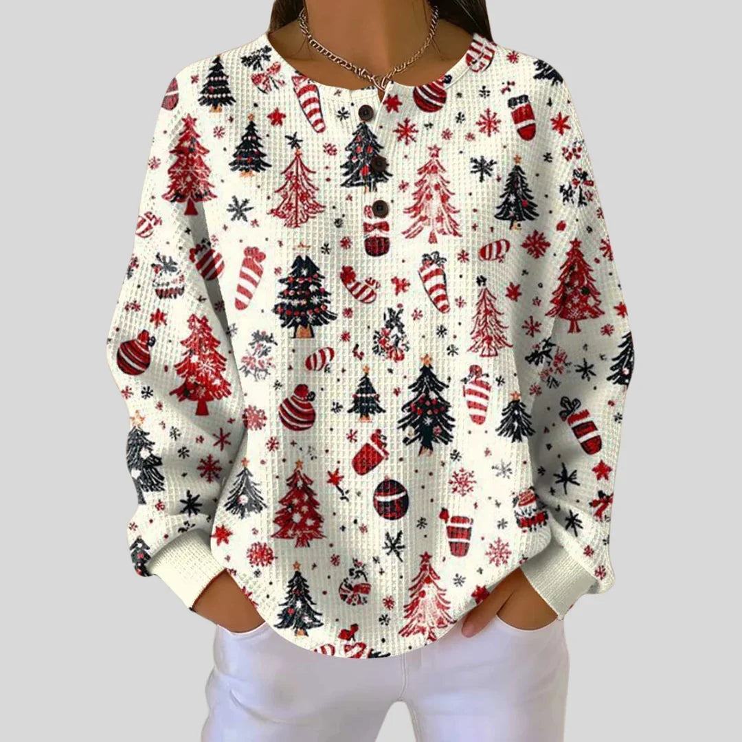 Women's Christmas Long Sleeve Waffle Knit Sweater