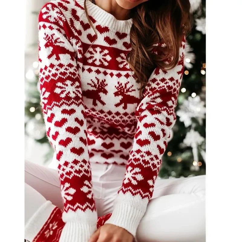 Women's Christmas Print Long-Sleeve Acrylic and Polyester Winter Sweater
