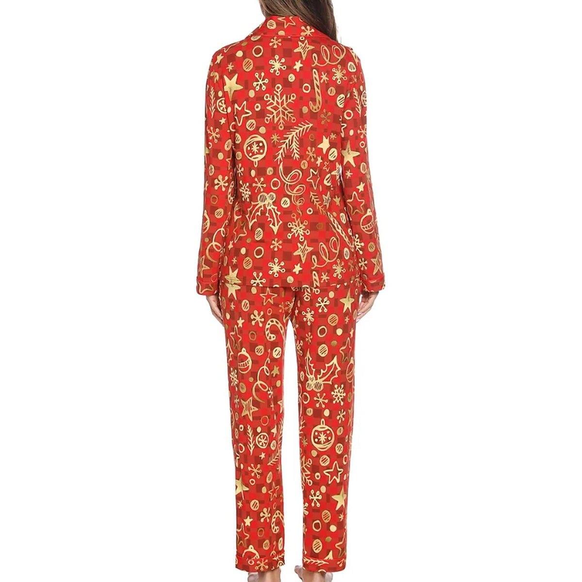 Women's Christmas Pyjamas - Button-Down Shirt and Long Trousers with Festive Print