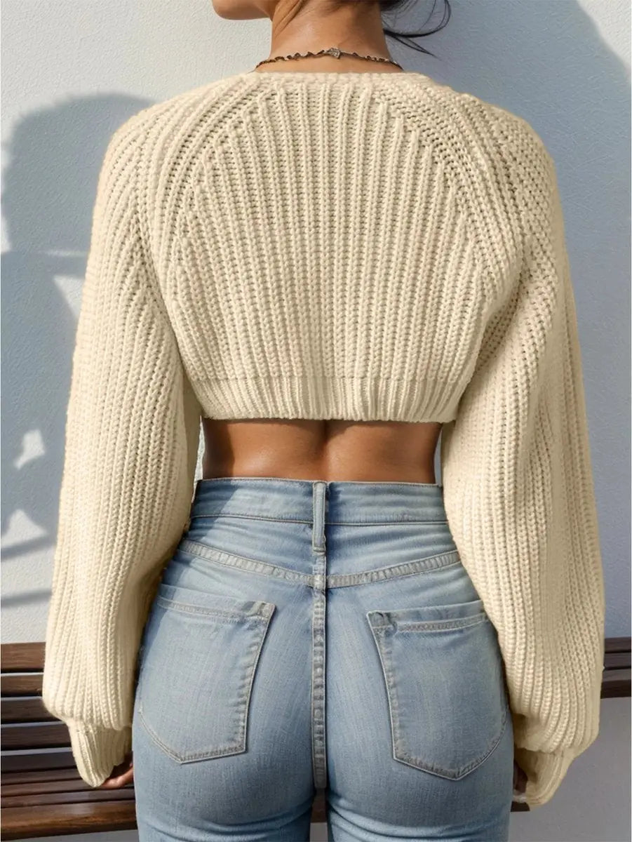 Women's Cropped Open-Front Ribbed Knit Shrug Cardigan