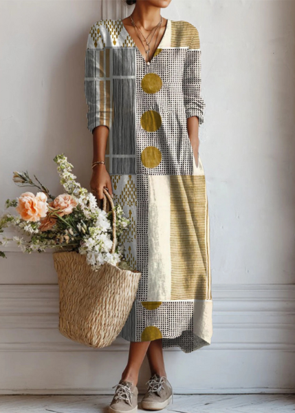 Women's Long-Sleeve Boho Midi Dress