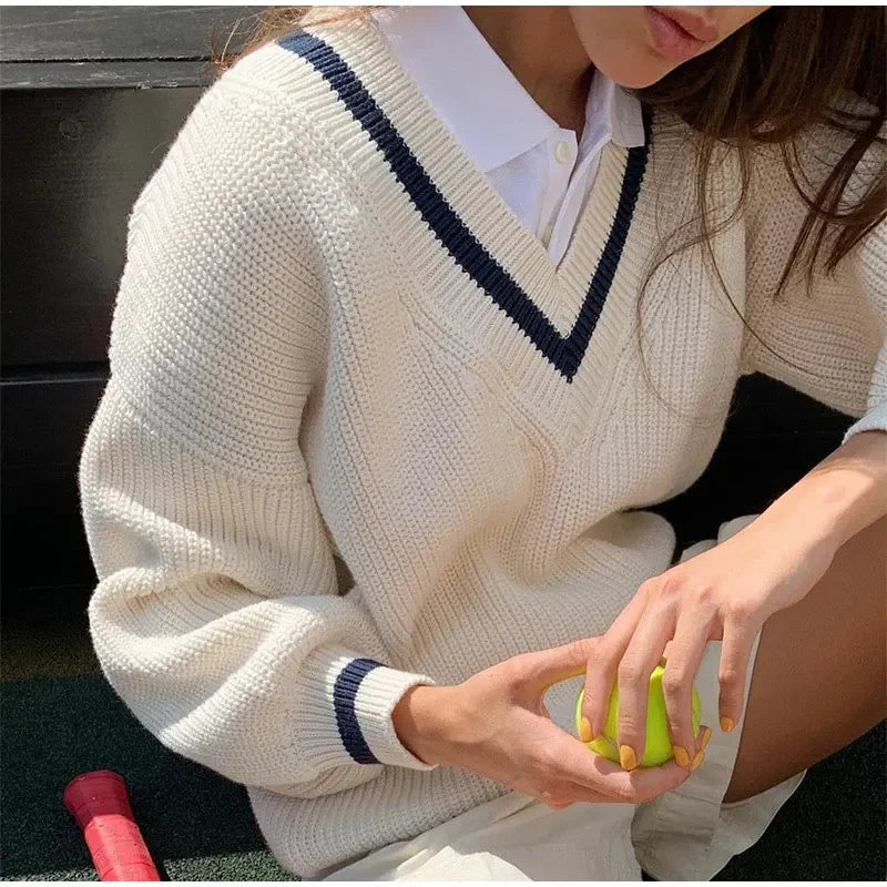 Women's Long-Sleeved V-Neck Winter Sweater
