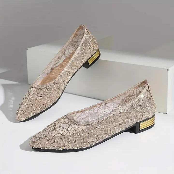 Women's Pointed-Toe Lace Flat Wedding Shoes
