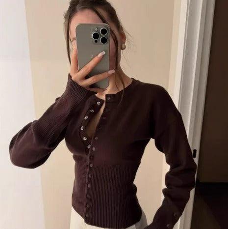 Women's Ribbed Knit Cardigan | Fitted Button-Up Knitted Cardigan | Soft Long-Sleeve Everyday Casual Office Style