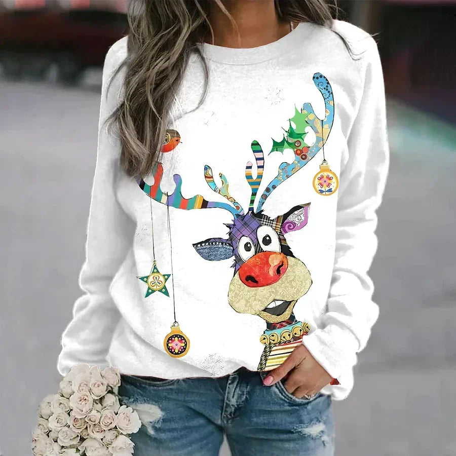 Women's Sparkling Christmas Tree Relaxed Crew-Neck Pullover Sweatshirt for Festive Winter Wear