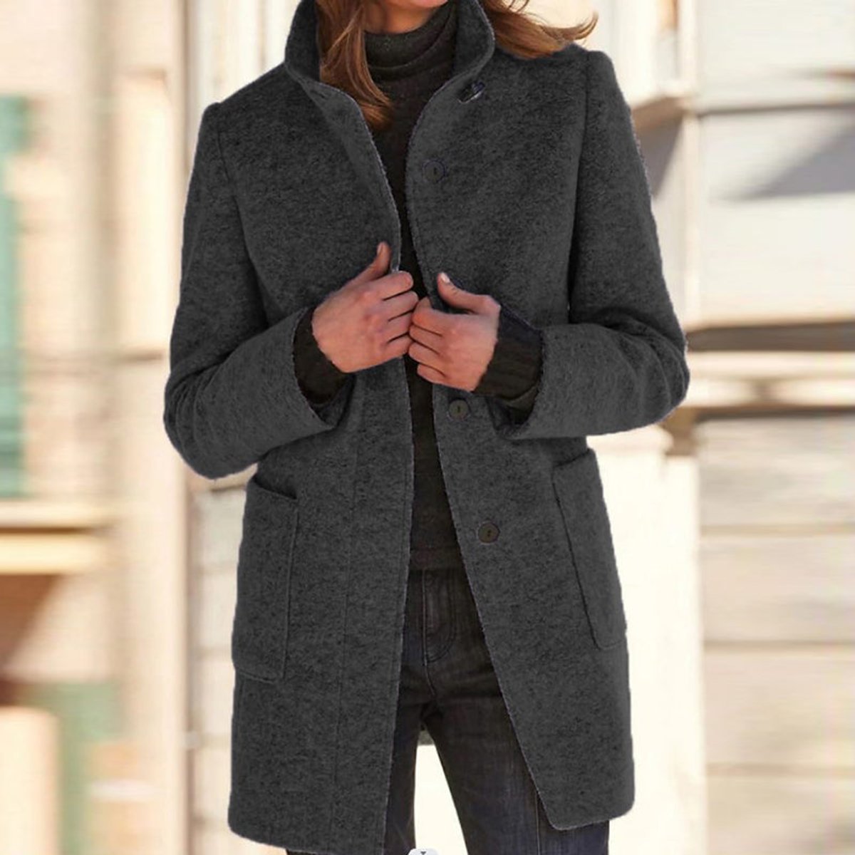 Women's Stand Collar Three-Button Coat