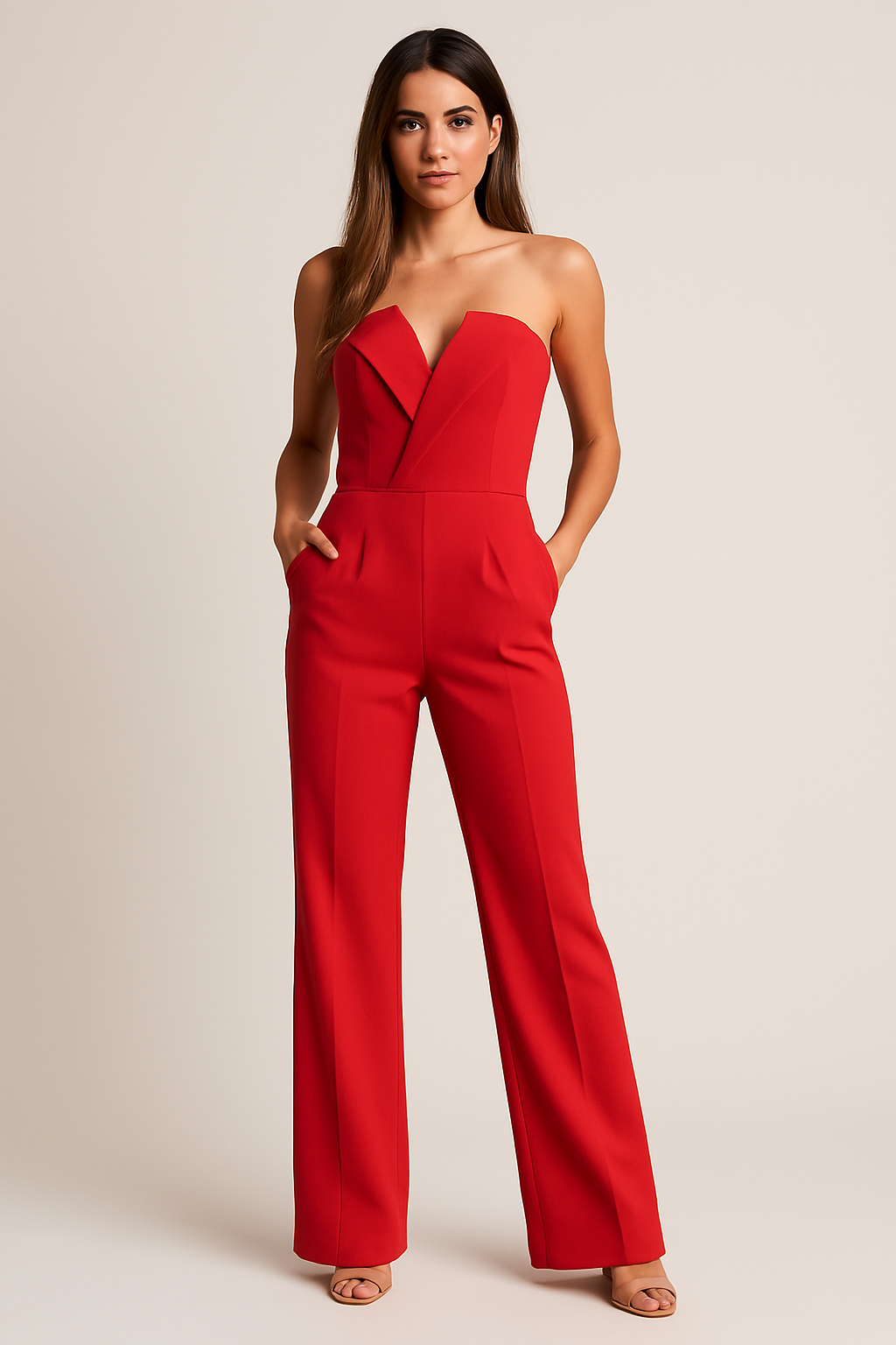 Women's Strapless Tuxedo Jumpsuit