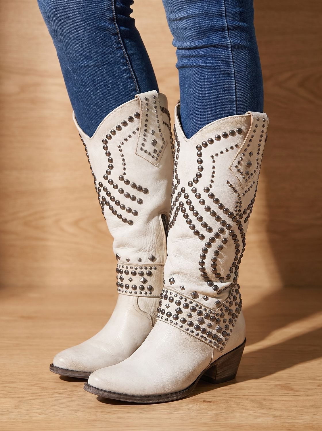Women's Studded Pointed Toe Knee-High Orthopedic Cowboy Boots