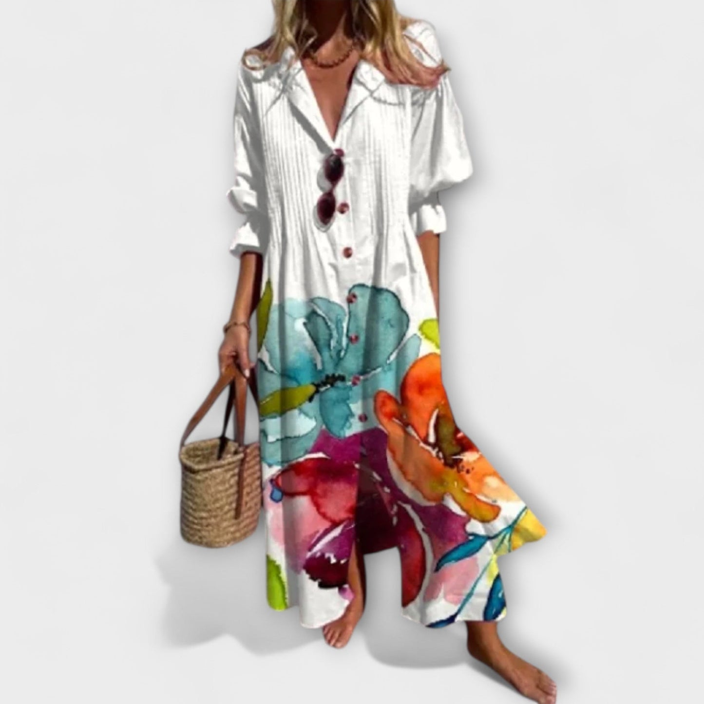 Women's V-Neck Maxi Shirt Dress