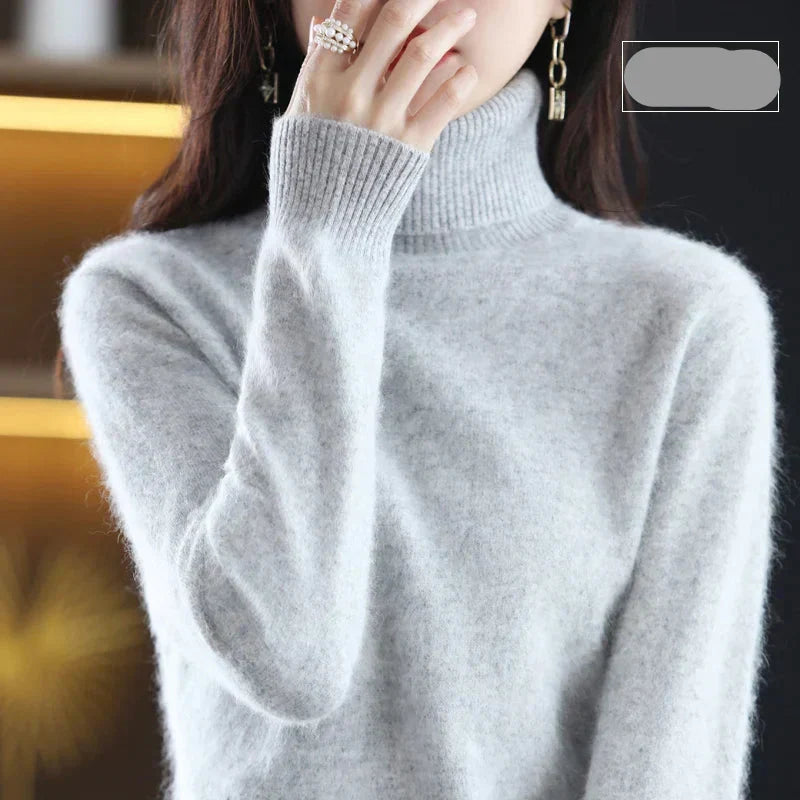 100% Pure Cashmere High-Neck Sweater for Autumn and Winter
