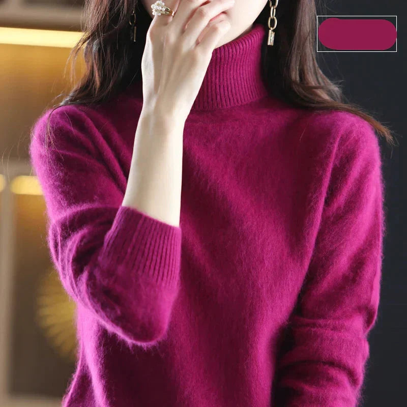 100% Pure Cashmere High-Neck Sweater for Autumn and Winter