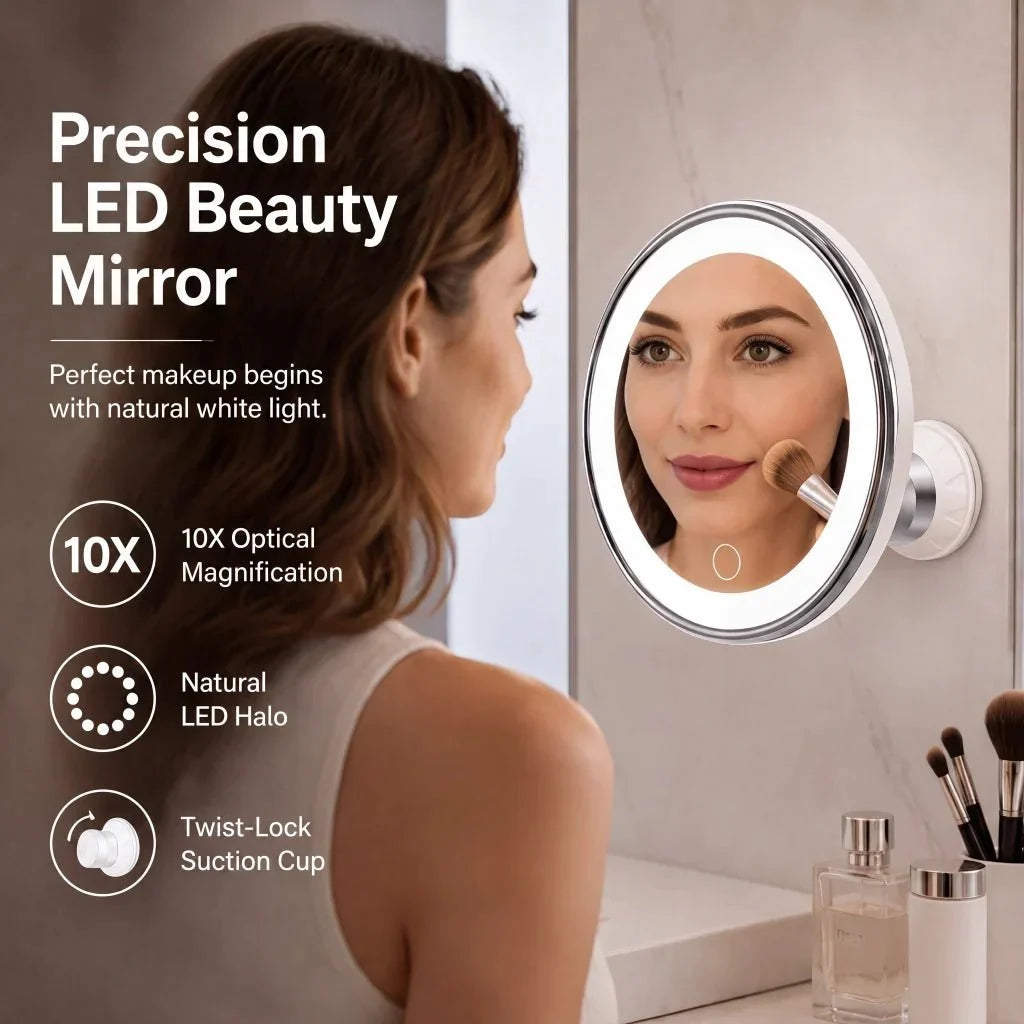 10X Magnifying LED Makeup Mirror with Suction Cup and 360° Rotation