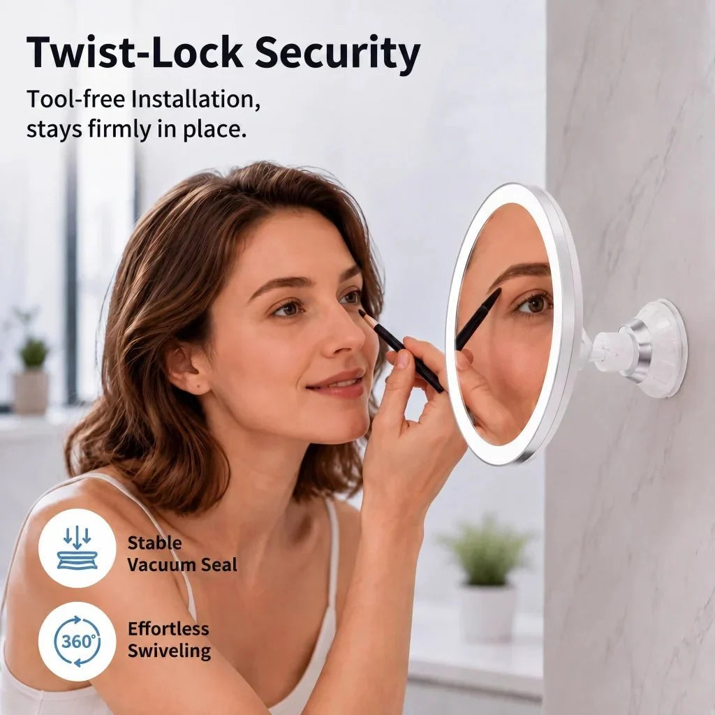 10X Magnifying LED Makeup Mirror with Suction Cup and 360° Rotation