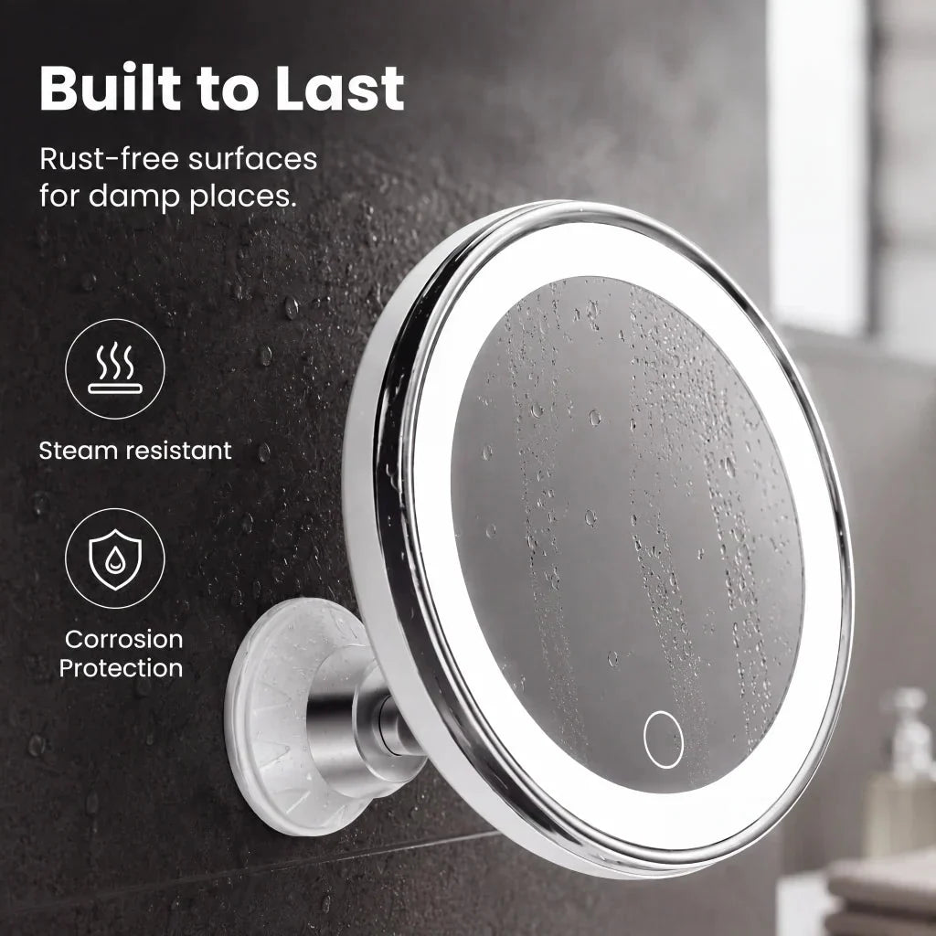 10X Magnifying LED Makeup Mirror with Suction Cup and 360° Rotation
