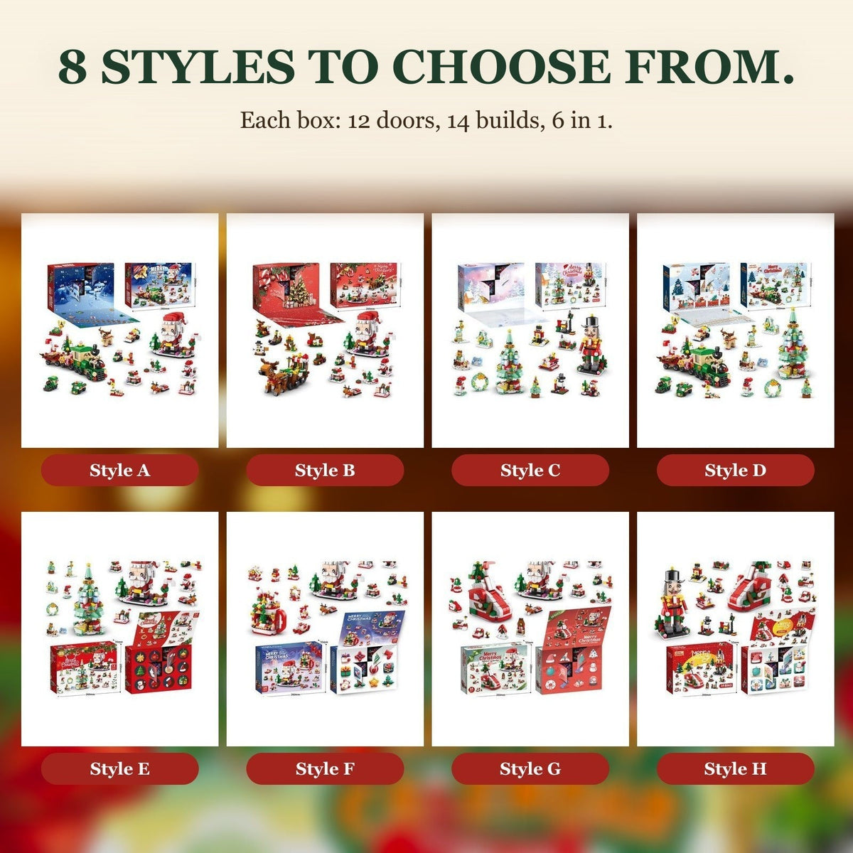 12-Day Christmas Brick Advent Calendar, 14 Builds, 6-in-1, Choice of 8 Styles