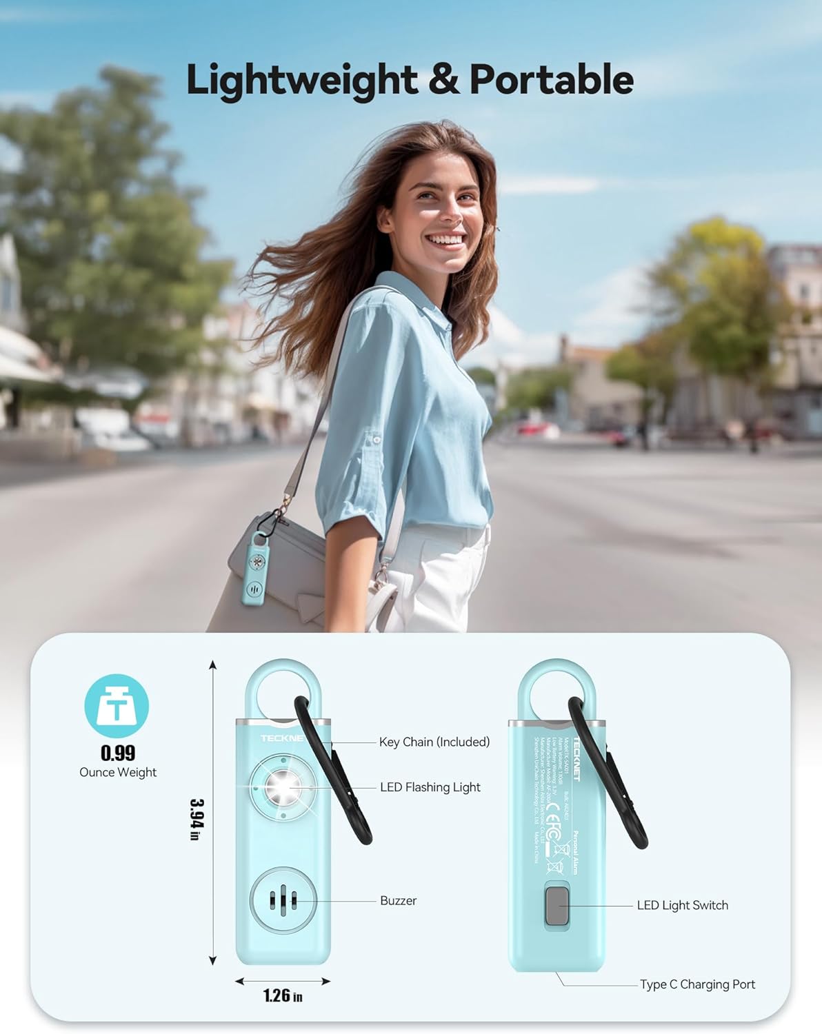 130dB Rechargeable Personal Safety Alarm Keychain