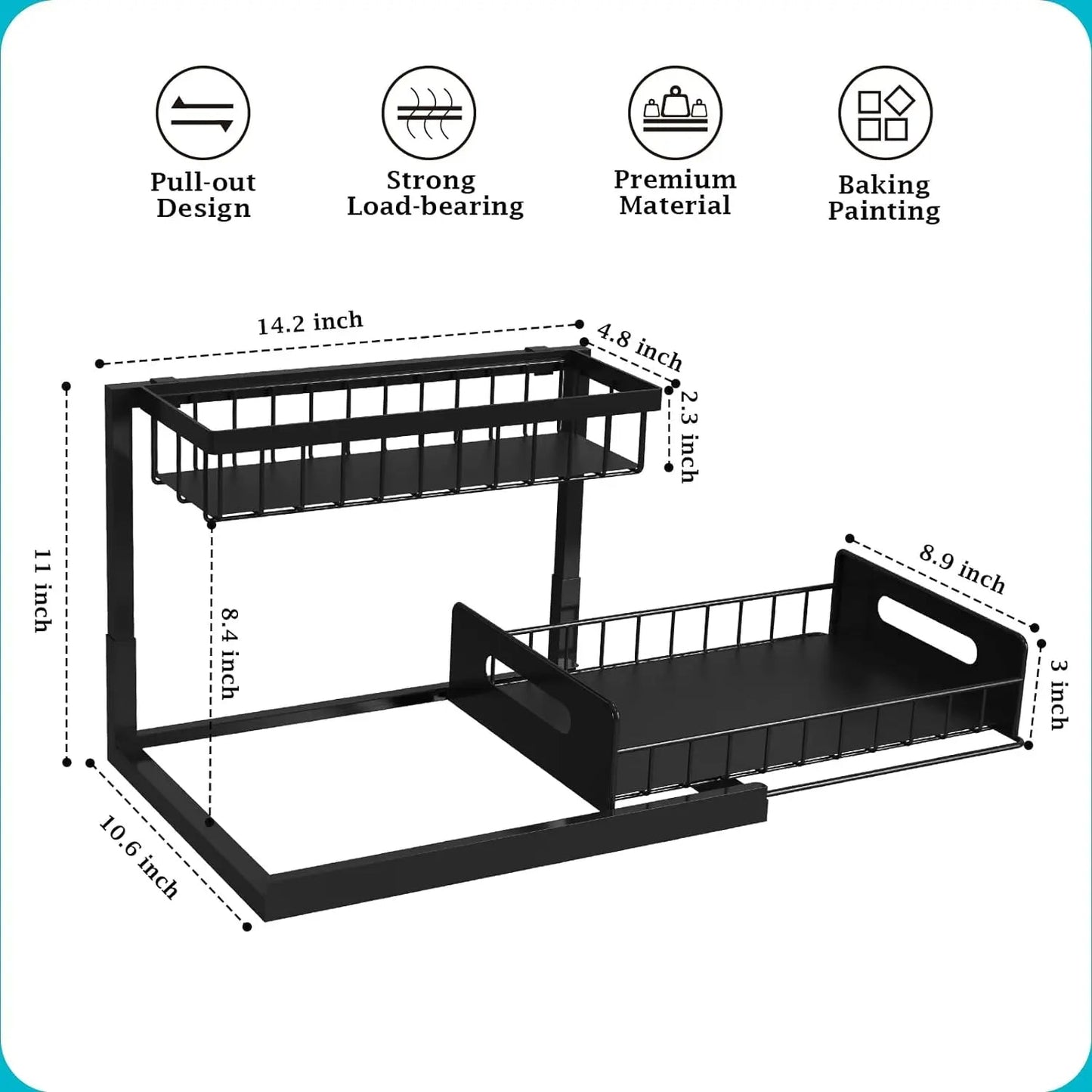 2 Tier Slide Out Under Sink Organizer - L-Shaped Space Maximizer