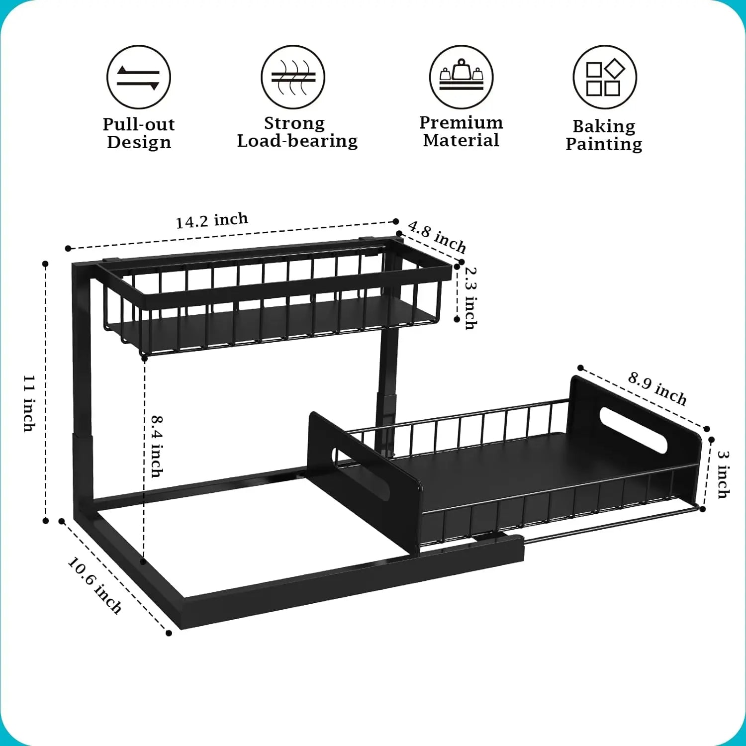 2 Tier Slide Out Under Sink Organizer - L-Shaped Space Maximizer