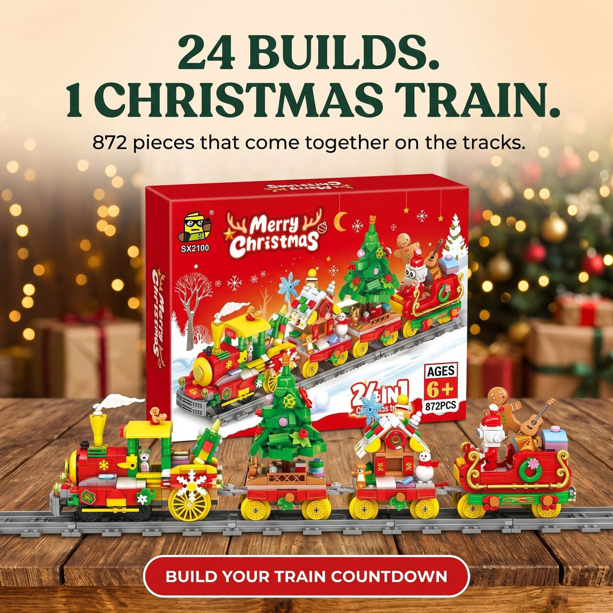 24-in-1 Holiday Train Brick Advent Calendar, 872 Pieces