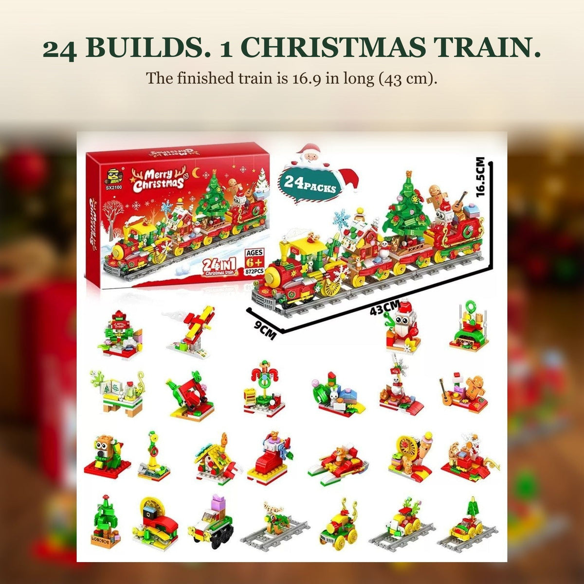 24-in-1 Holiday Train Brick Advent Calendar, 872 Pieces