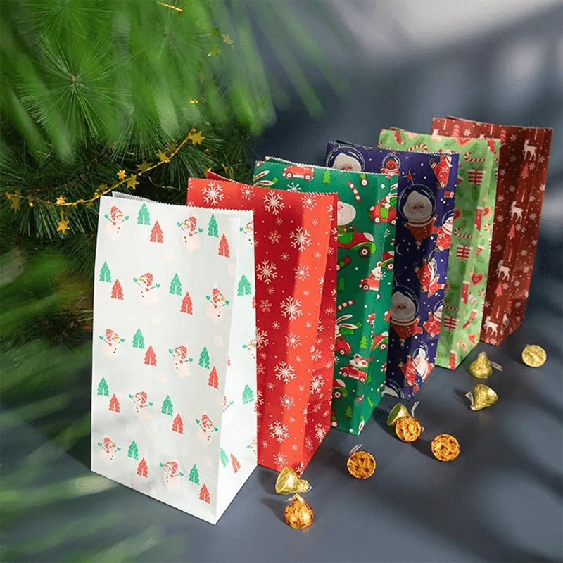 24-Pack Multicolored Christmas Gift Bags with Festive Designs